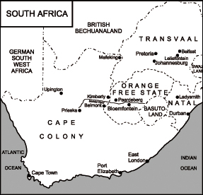 South Africa Map - Map drawn by Mike Bechthold © 1999