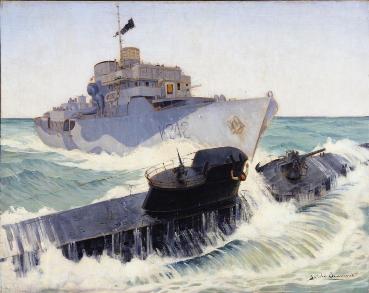 Le NCSM Ville de Québec coule un sous-marinPeinture d'Harold Beament, 1943