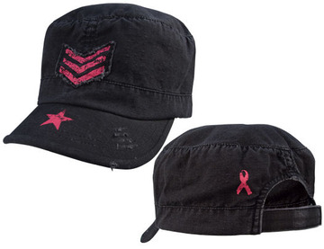 Women adjustable vintage fatigue cap with pink sergeant stripes & star
