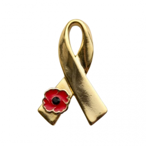 'We Support Our Troops' Gold Ribbon Lapel Pin