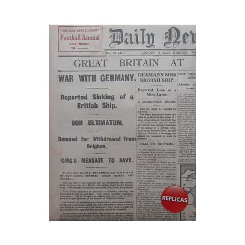 Newspaper replica from 1914