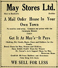 May Stores offers better prices than
the catalogue houses, Stettler Independent, November 1, 1928.