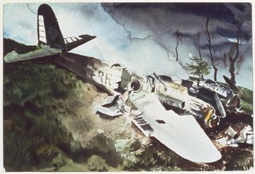 Wrecked Me210, Charles Comfort, Canadian War Museum, 19710261-2314