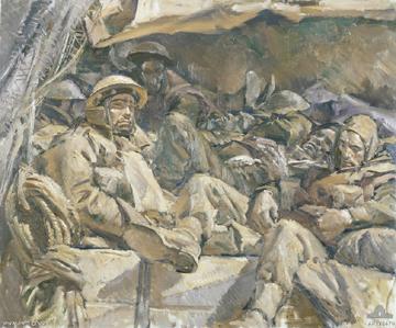 Troops in back of truck, Libya, Ivor Hele, Australian War Memorial, ART28479