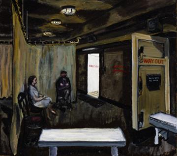 Patients waiting outside a first aid post in a factory, Ruskin Spear RA, Imperial War Museum, ART LD 2683
