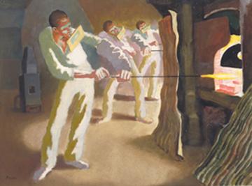 Glass-blowers 'gathering' from the furnace, Mervyn Peake, Imperial War Museum, ART LD 2851