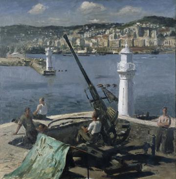 A Bofors gun, Algiers, Henry Carr RA, Imperial War Museum, ART LD 2964