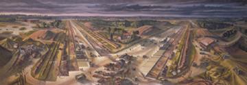 Construction of a runway at an aerodrome, Alan Sorrell, Imperial War Museum ART LD 5674