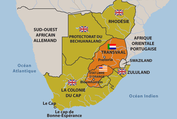 Cartes de la guerre des boers : Carte du sud de l'Afrique présentant les colonies britanniques et les républiques boers - 2.a.2.1 cgr5