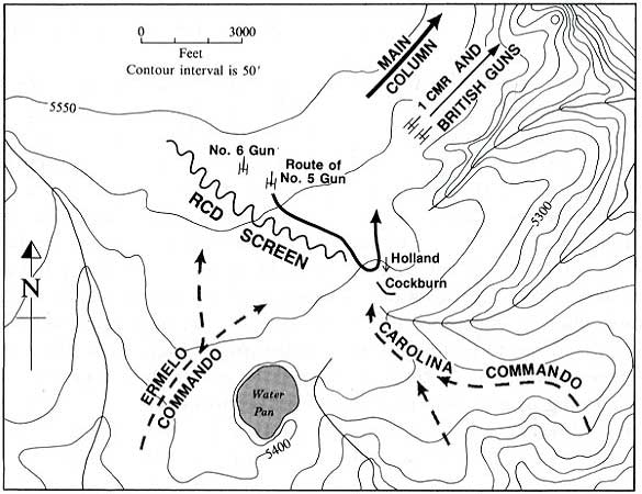 Boer War Maps - Map of the Battle of Leliefontein, 11 a.m., 7 November 1900.  Credit : Carman Miller, 'Painting the Map Red: Canada and the South African War 1899-1902'.  Canadian War Museum and McGill-Queen's University Press, Montreal and Kingston, 1993. p. 272