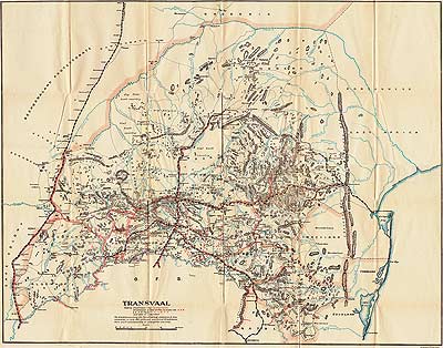 Cartes de la guerre des Boers - Carte de la rpublique boer du Transvaal indiquant les lignes des blockhaus et des postes de la South African Constabulary, incluant les dates de leurs compltion - Credit : Canada. Dept. of Militia and Defence, 'Organization, equipment, despatch and service of the Canadian contingents during the war in South Africa, 1899-1900:Supplementary report (Sessional paper no. 35a)', Ottawa, Queen's Printer, 1901