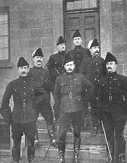 Boer War Photo, Lieutenant-Colonel T.D.B. Evans, front row centre, Commanding Officer, 1st Battalion, Canadian Mounted Rifles in South Africa, May - December 1900, and of 2nd Regiment, Canadian Mounted Rifles, February - June 1902. W. Sandford Evans, The Canadian Contingents