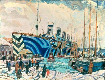 L'Olympic, chargé de soldats de retourPeinture d'Arthur Lismer, 1919