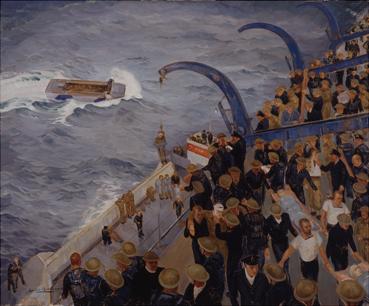 L'embarquement des victimes, jour J, NCSM Prince DavidPeinture d'Harold Beament, 1944