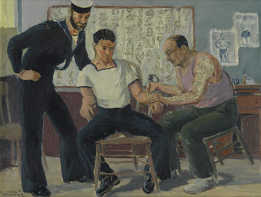 Séance de tatouagePeinture de Donald C. Mackay, vers 1943