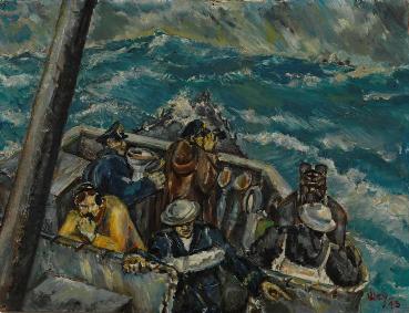 Le NCSM Ste-Croix et un U-boot, dans l'Atlantique NordPeinture de Ronald Weyman, 1943