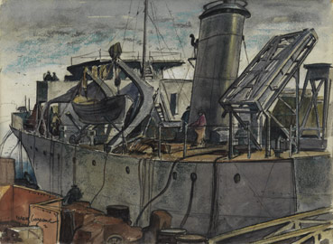 Dragueur de mines à quai, chantiers de construction navale, TorontoPeinture de Charles Goldhamer, 1942