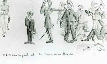 Dessin humoristique à propos du Contingent du couronnement NCSM Niobe, 1911