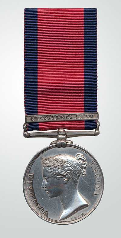 Médaille militaire de service général de 1793-1814 avec barrette (Crysler’s Farm) de Joseph Plamondon, de la milice canadienne