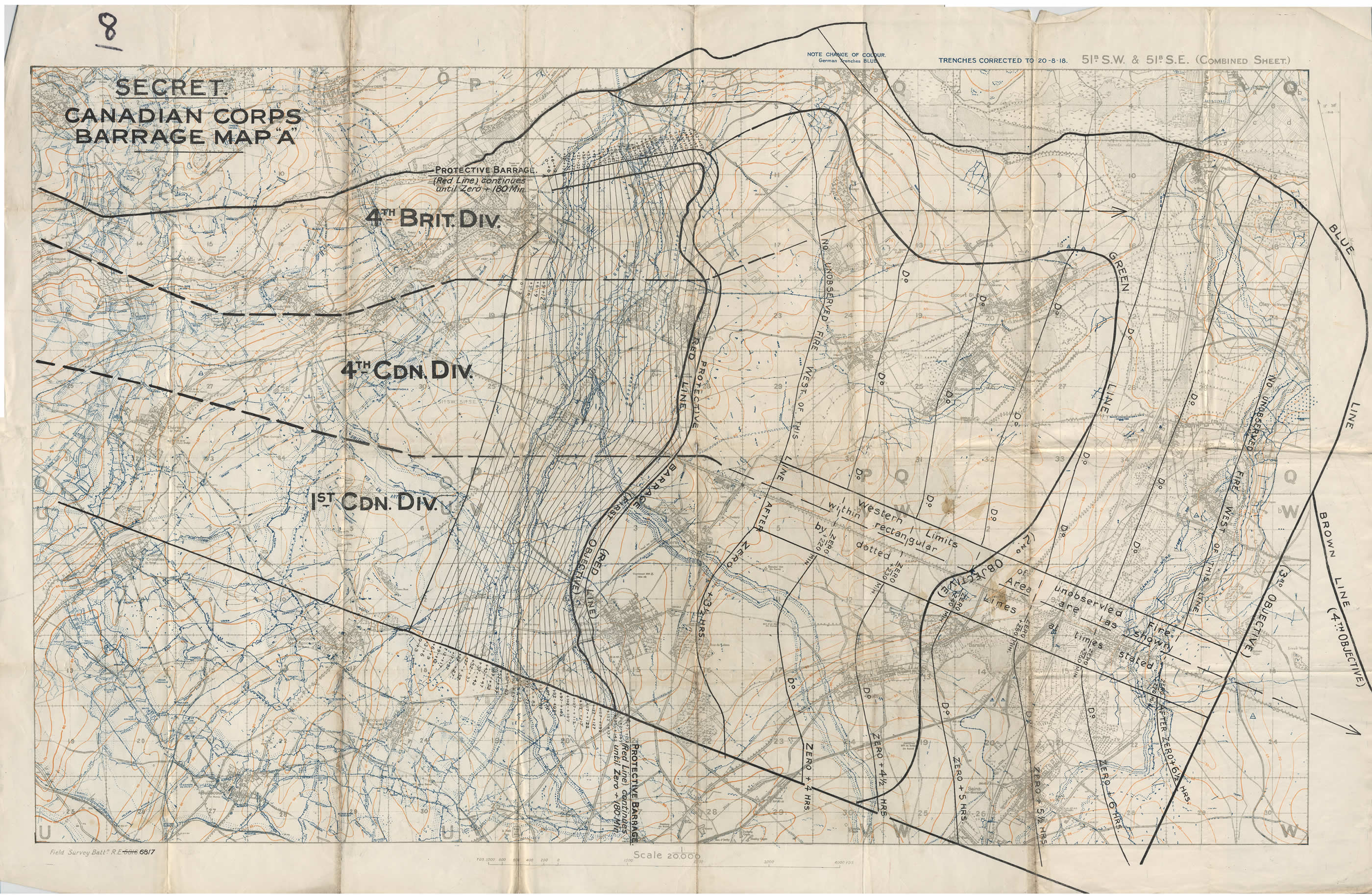 Carte des barrages d'artillerie