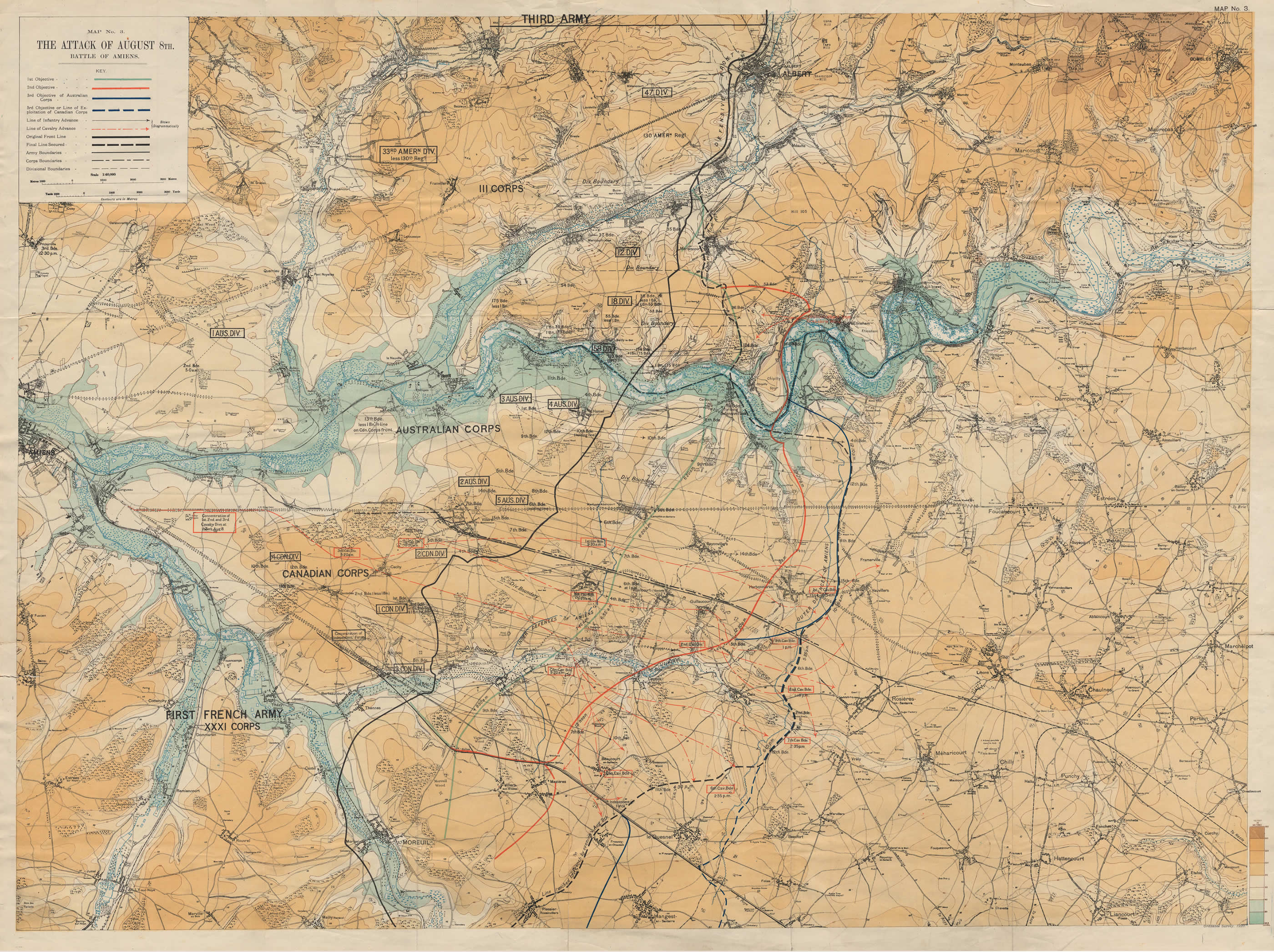 Carte de la bataille d'Amiens, le 8 août 1918