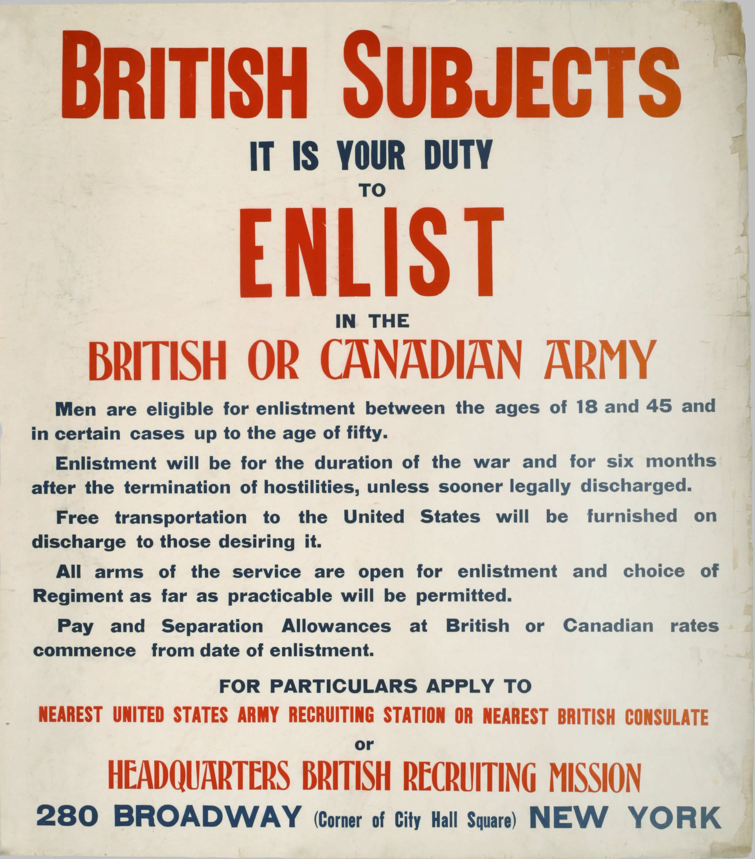 <i>Enrôler dans l'armée britannique ou l'armée canadienne</i>