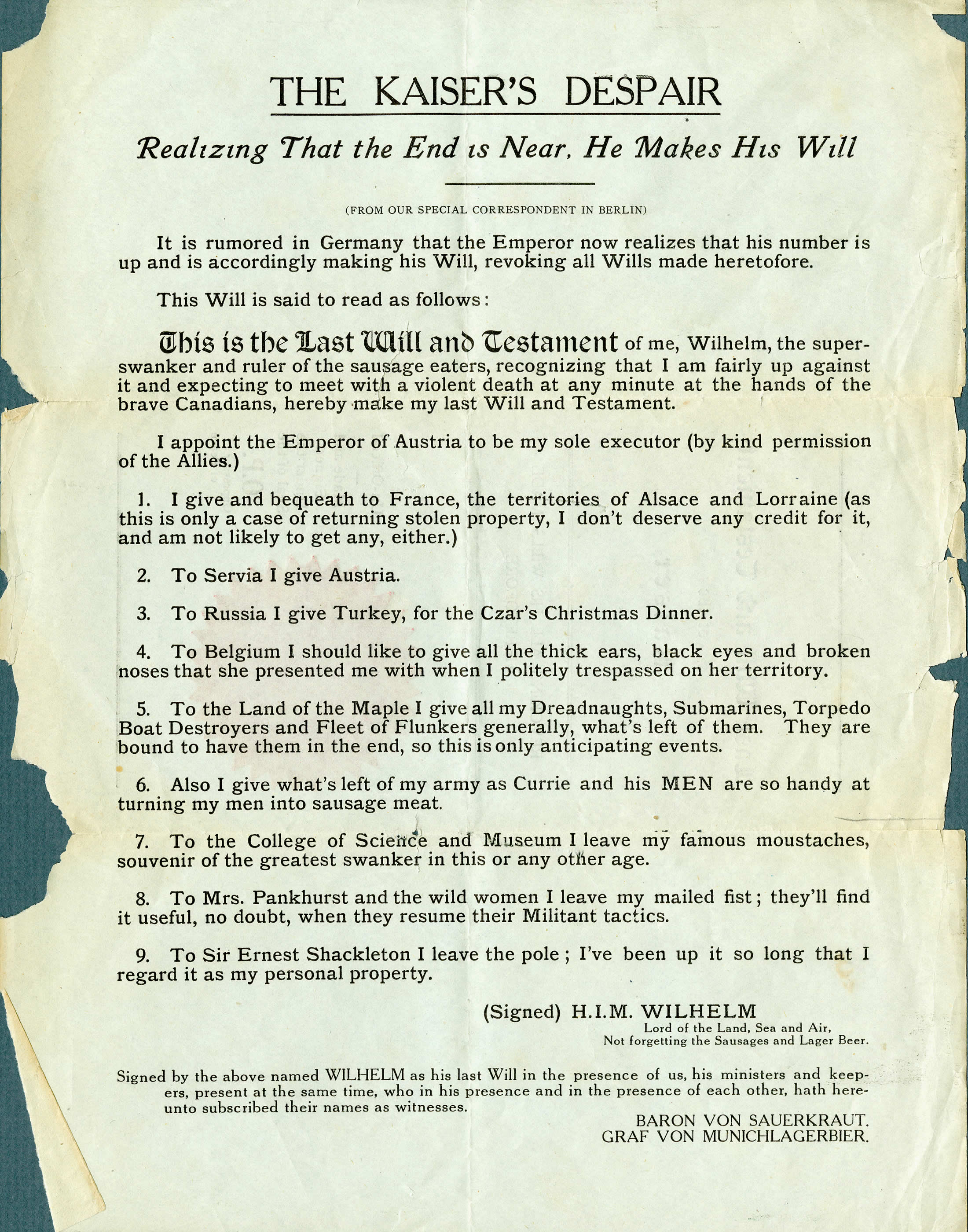 <i>The Kaiser's Despair (Le désespoir du kaiser)</i>