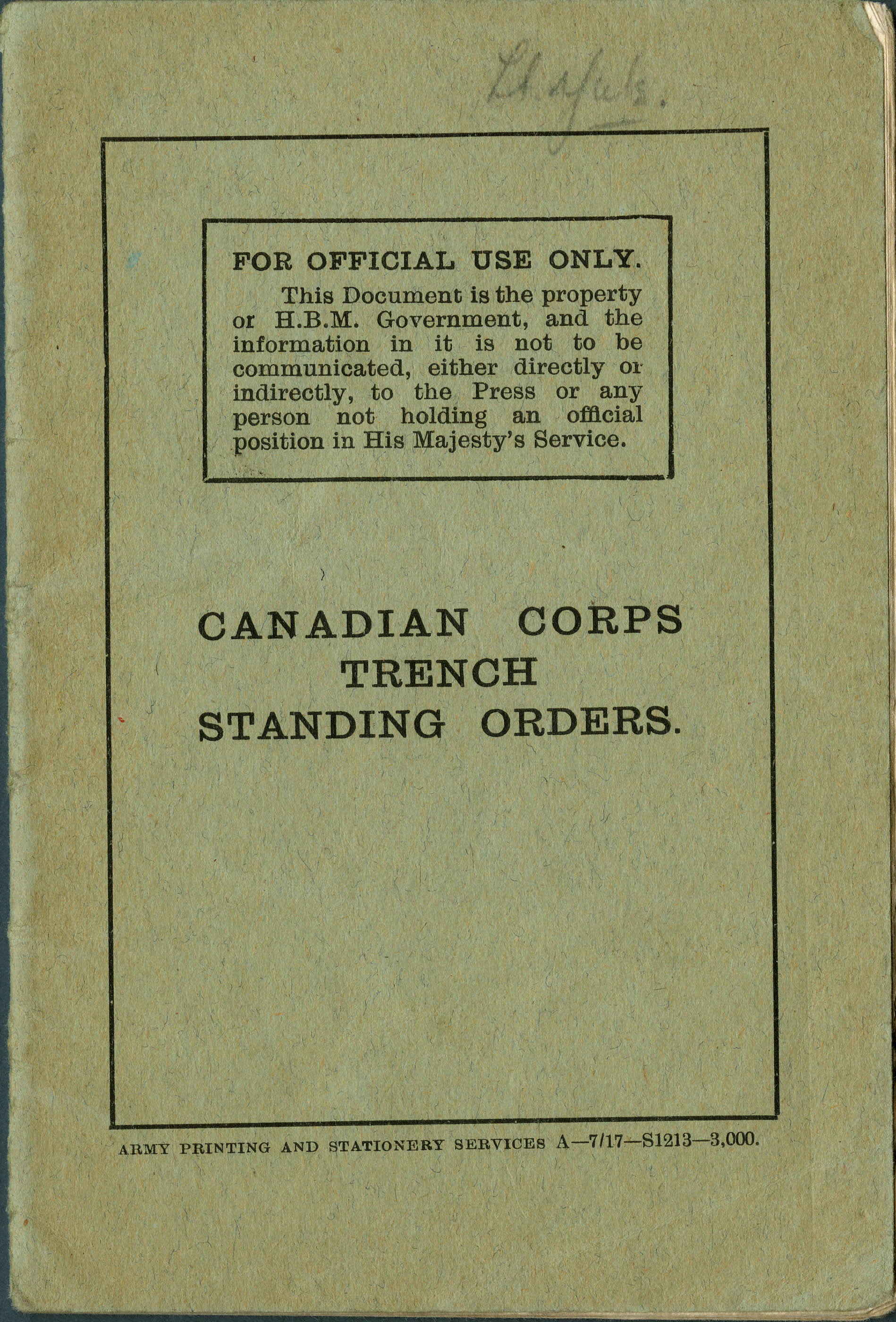 Ordres permanents pour le Corps canadien dans les tranchées