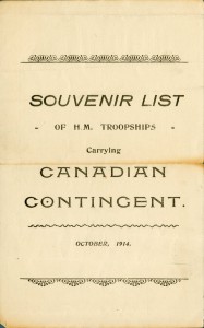 Liste de souvenirs, premier contingent canadien