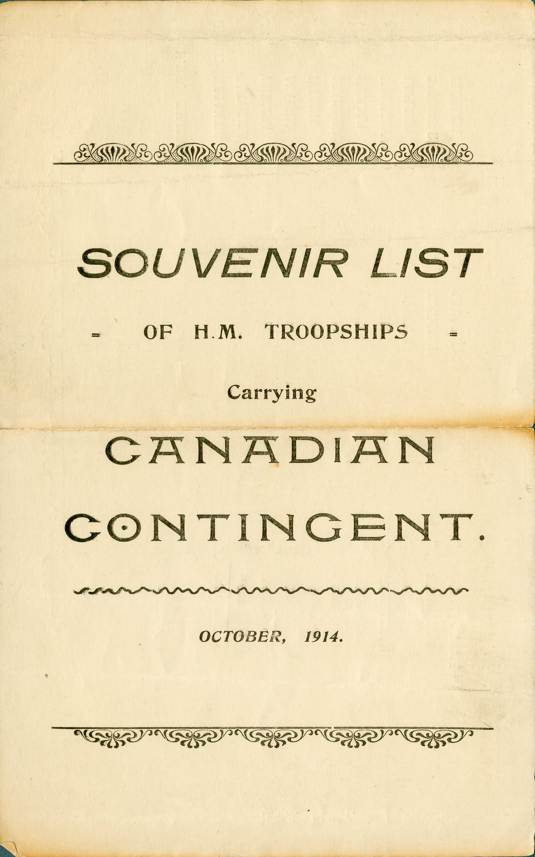 Liste de souvenirs, premier contingent canadien