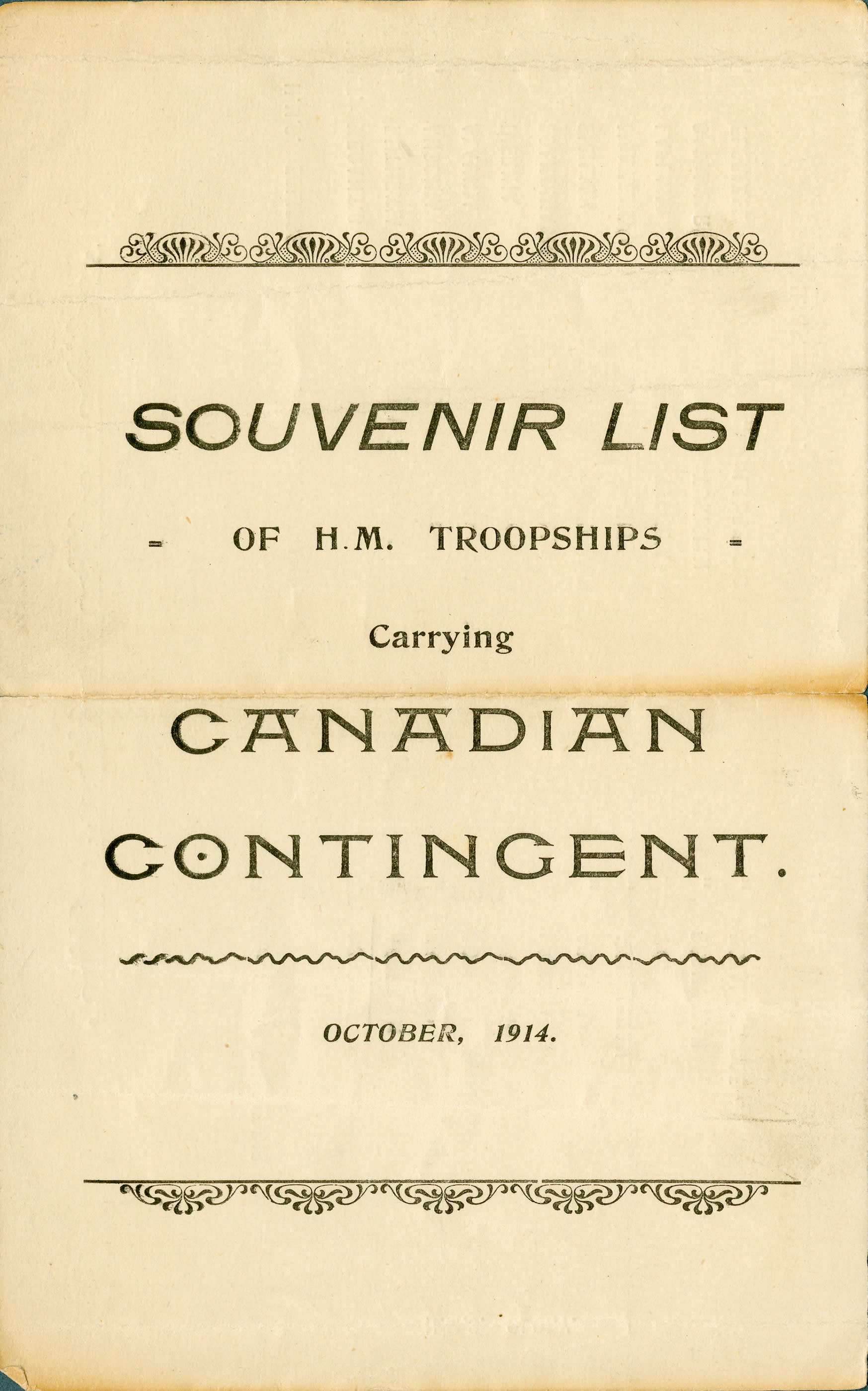 Liste de souvenirs, premier contingent canadien