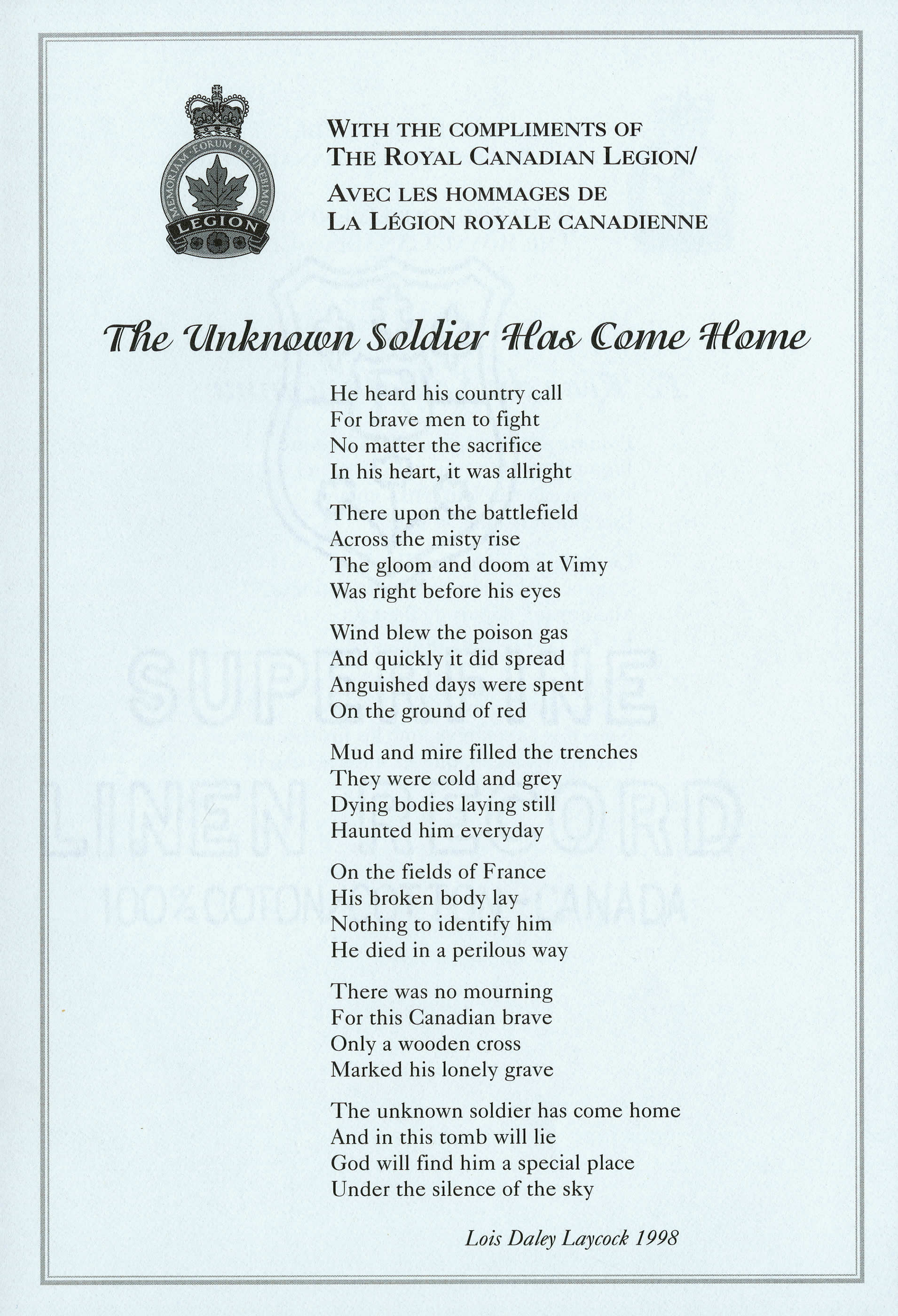 <i>The Unknown Soldier Has Come Home (Le soldat inconnu est rentré chez lui)</i>