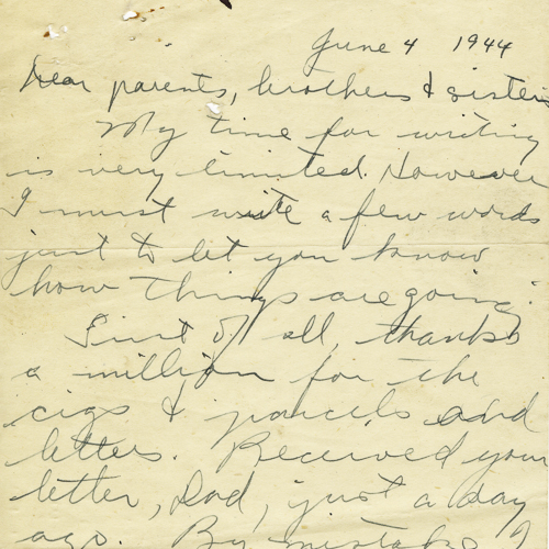 Dernière lettre du soldat Leslie Neufeld, 4 juin 1944