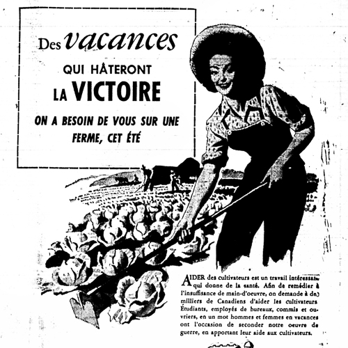 Annonce de journal, Des vacances qui hâteront la Victoire (Vacations that will hasten victory)