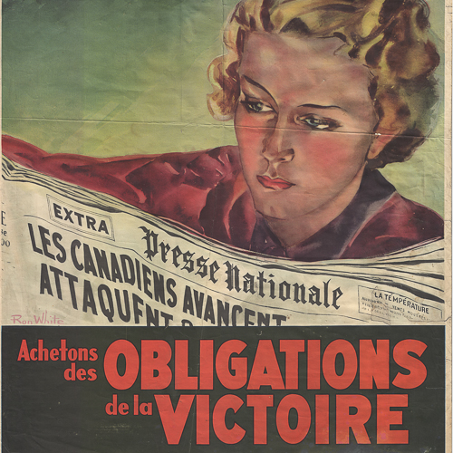 Illustration en couleur d'une femme lisant des nouvelles des avancées canadiennes à l’étranger.
