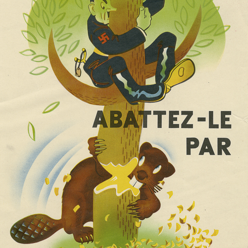 Caricature d'un ours grimpant à un arbre à Ottawa, près du Musée canadien de la guerre.
