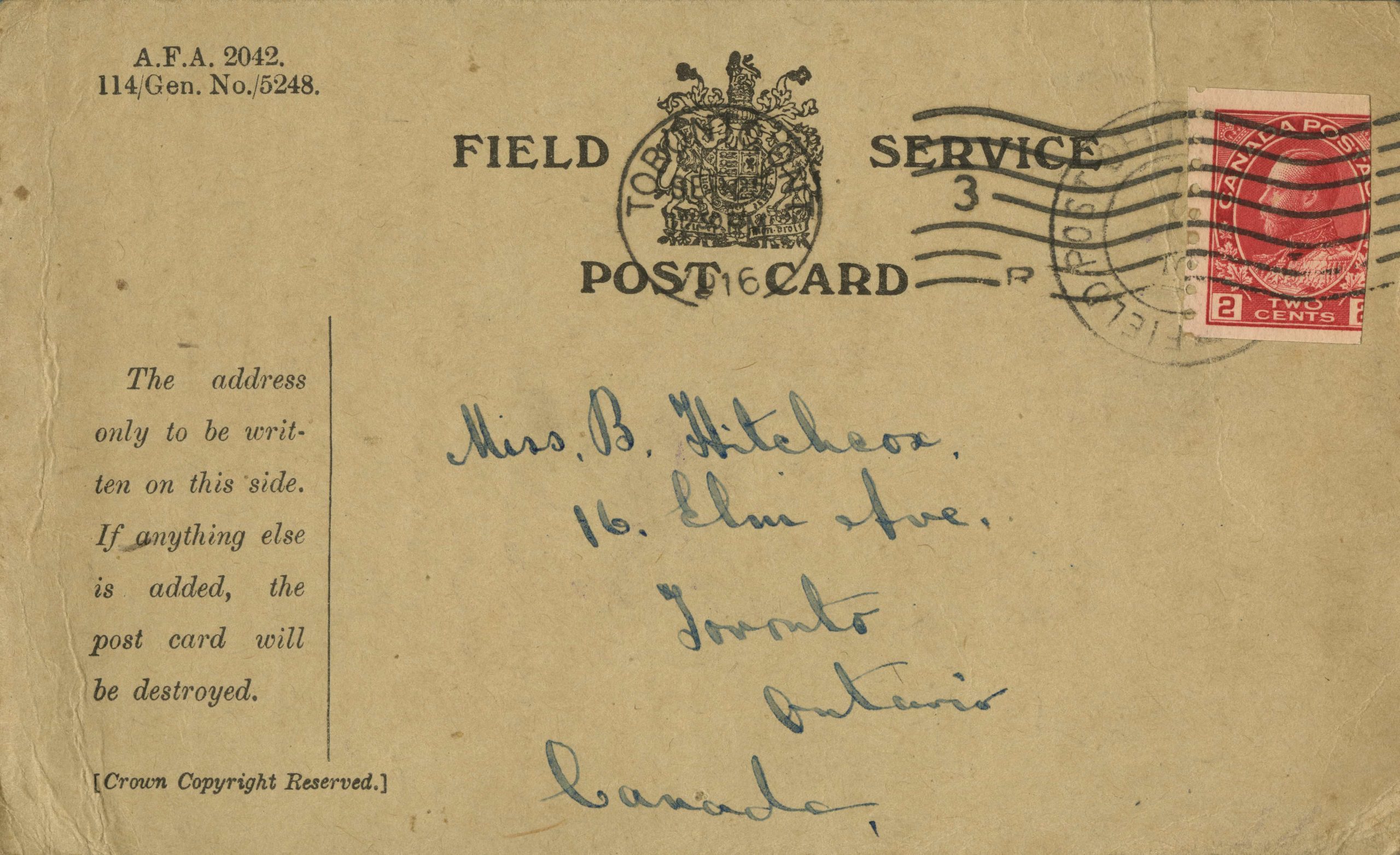 Carte Postale Du Service De Campagne Apprendre Musee Canadien De La Guerre