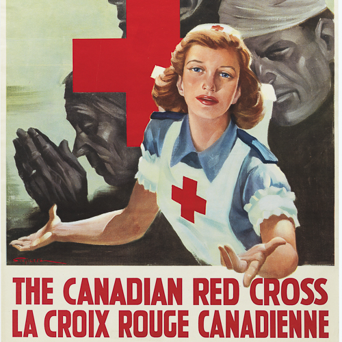 Une affiche faisant la promotion de la Croix-Rouge canadienne à Ottawa, près du Musée canadien de la guerre.