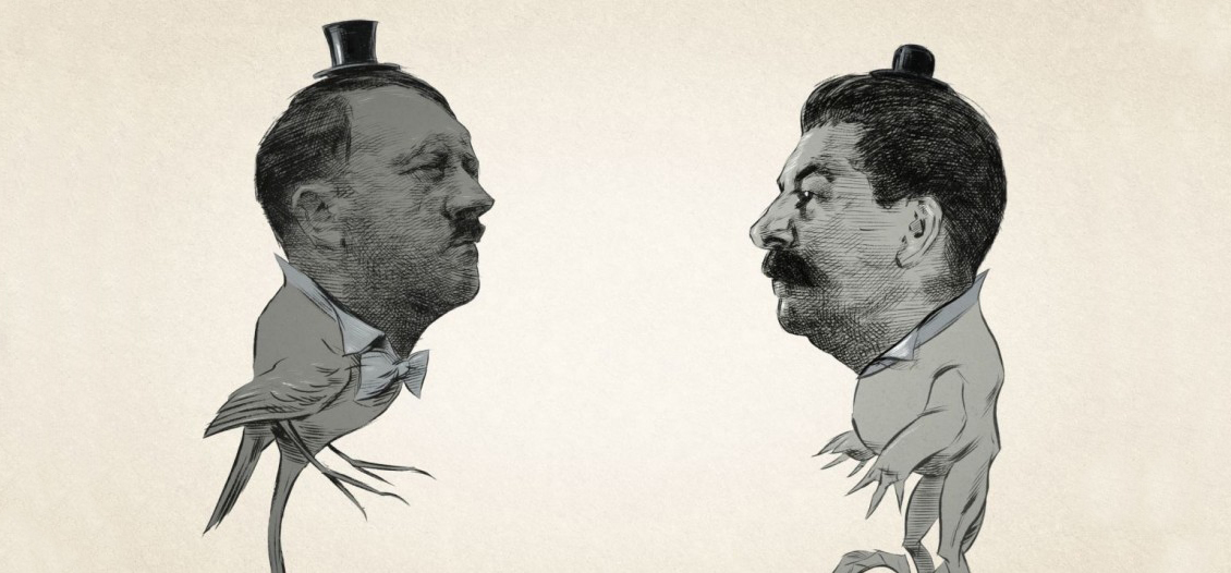 Visages de deux hommes sur des corps de dessins animés