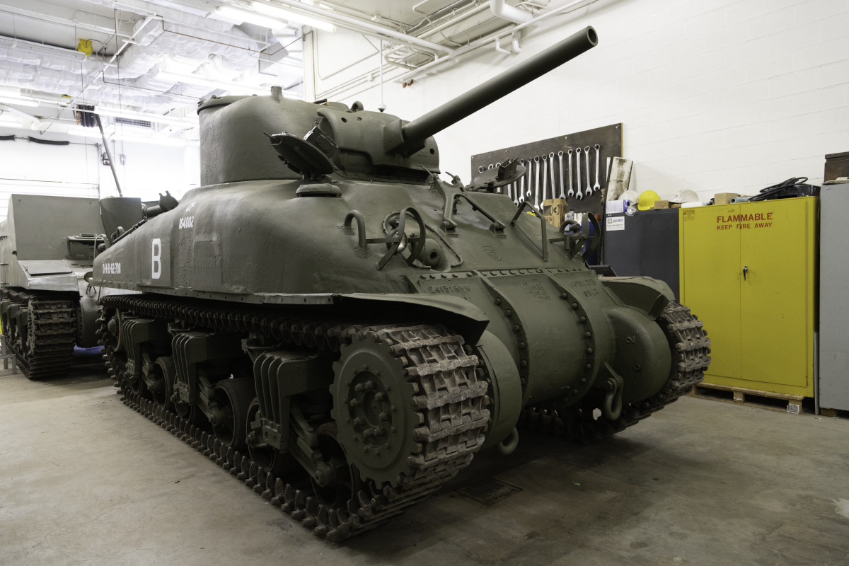 A large, green military tank